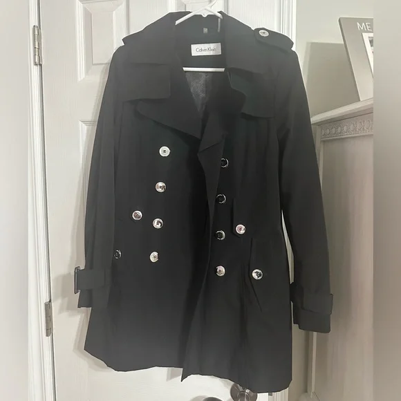 Calvin Klein Black Double-Breasted Trench Coat - Picture 1 of 5